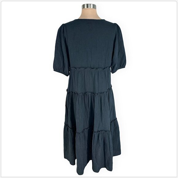 Scoop Long Black Tiered Tassel Gauze Midi Boho Oversized Summer Dress S 4 - 6 - Picture 4 of 5